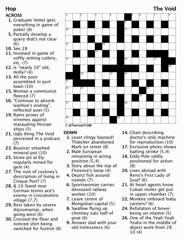 Printable version of Hop, a cryptic crossword by The Void